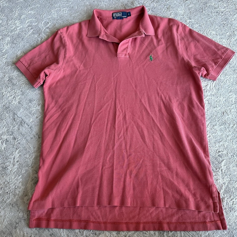 Polo By Ralph Lauren Polo Shirt Large Coral Color  Short‎ Sleeve Made In Peru - Picture 2 of 7